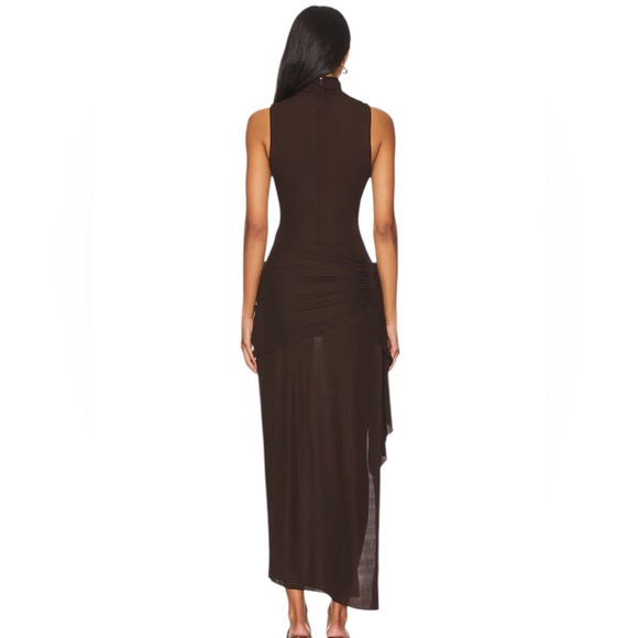 Ronny Kobo- Crystal Dress in Chocolate Brown Ruched Side-Slit Size Medium - Picture 2 of 8